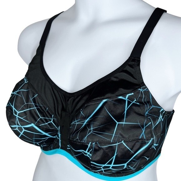 Elomi Energise Sports Bra sz 42DD * Black & Aqua Underwire Like New Convertible - Picture 2 of 5